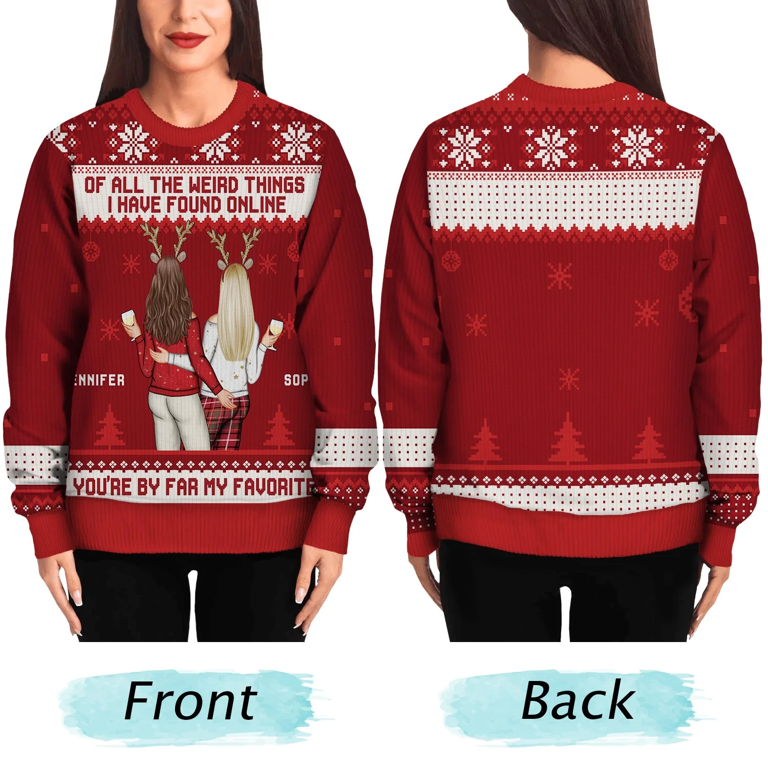 Christmas Couple Backside You Are My Favorite By Far - Gift For Couples - Personalized Unisex Ugly Sweater - Image 5