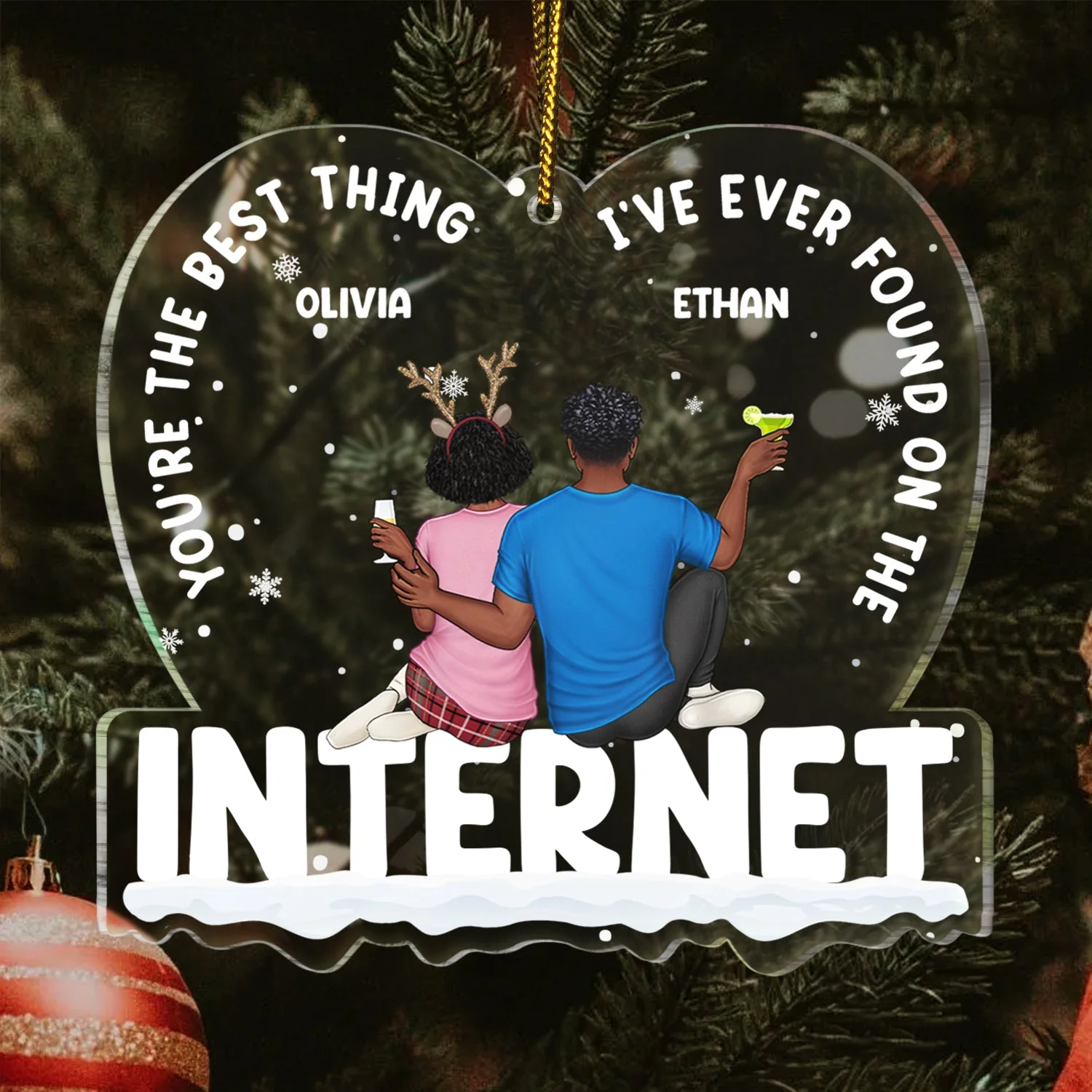 Christmas Couple Best Things Found On The Internet - Gift For Couples - Personalized Custom Shaped Acrylic Ornament - Image 3