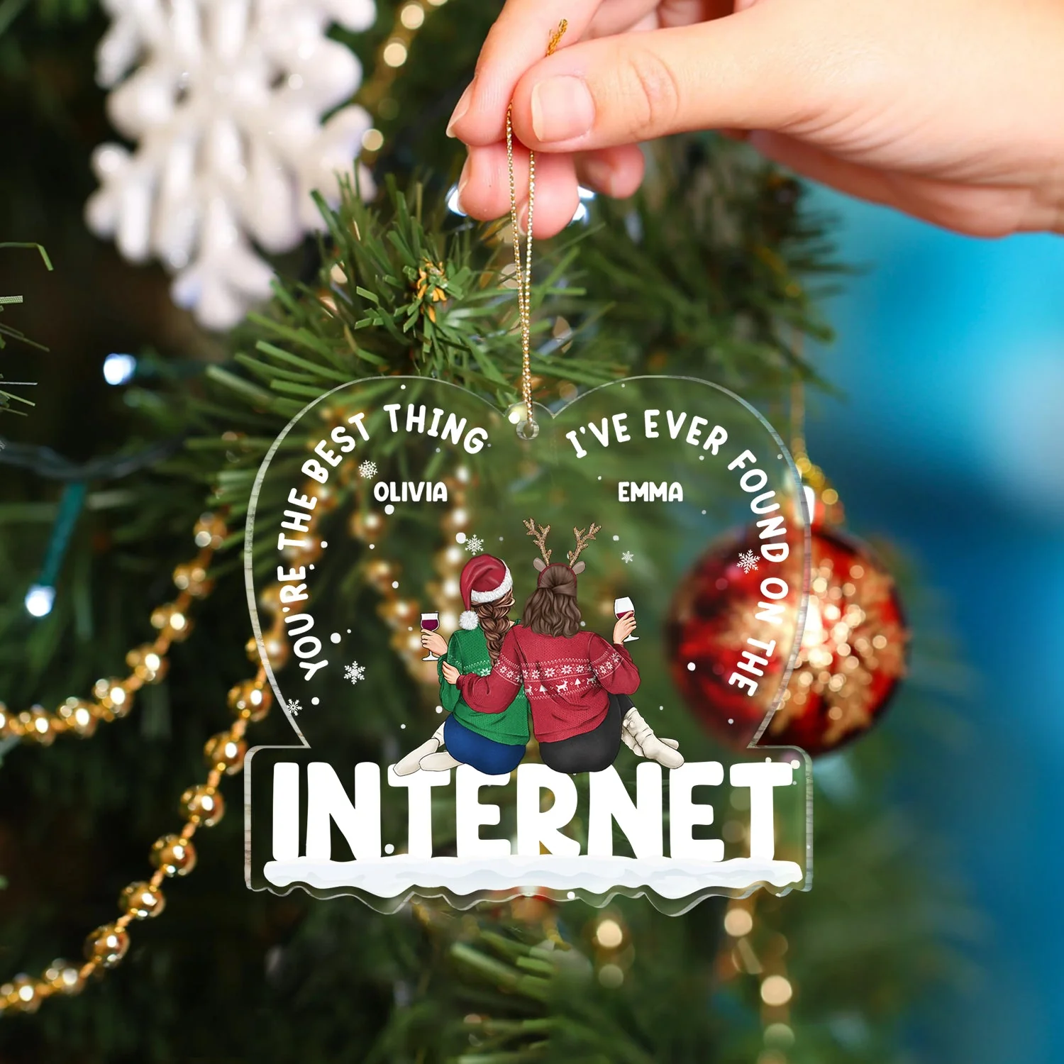 Christmas Couple Best Things Found On The Internet - Gift For Couples - Personalized Custom Shaped Acrylic Ornament - Image 4