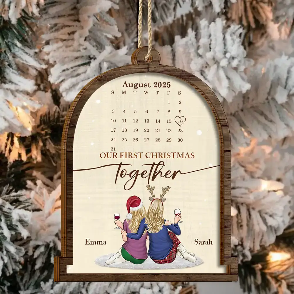 Christmas Couple Calendar Married - Personalized 2-Layered Wooden Ornament - Image 3