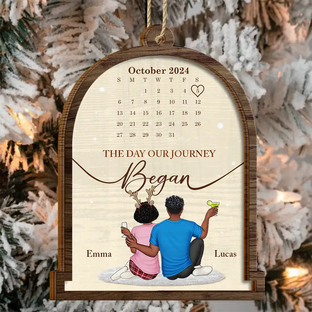 Christmas Couple Calendar The Day Our Journey Began - Personalized 2-Layered Wooden Ornament - Image 3