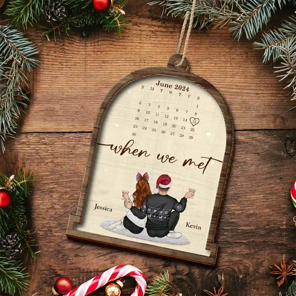 Christmas Couple Calendar The Day Our Journey Began - Personalized 2-Layered Wooden Ornament - Image 5