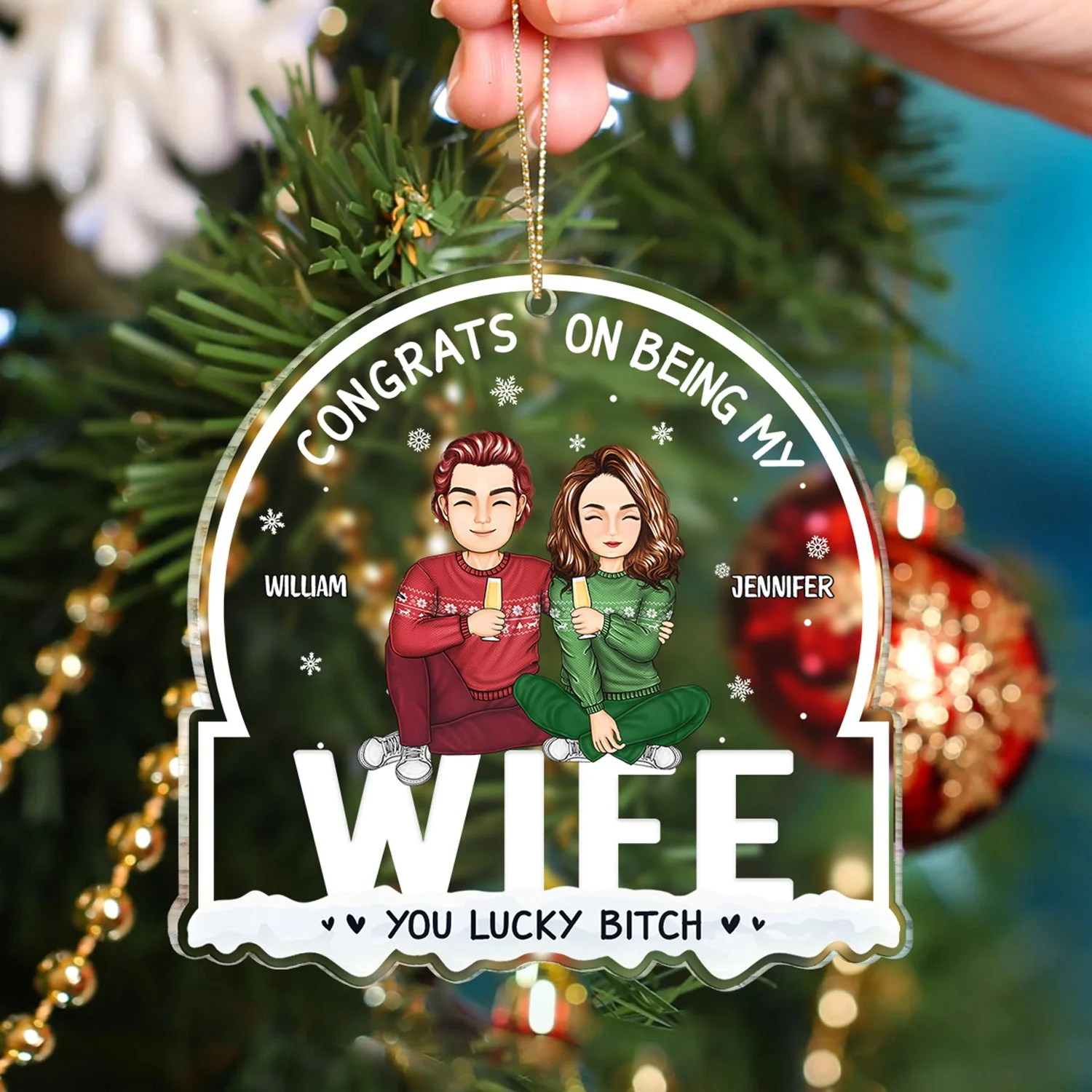 Christmas Couple Congrats On Being My Husband - Gift For Couples - Personalized Custom Shaped Acrylic Ornament - Image 4