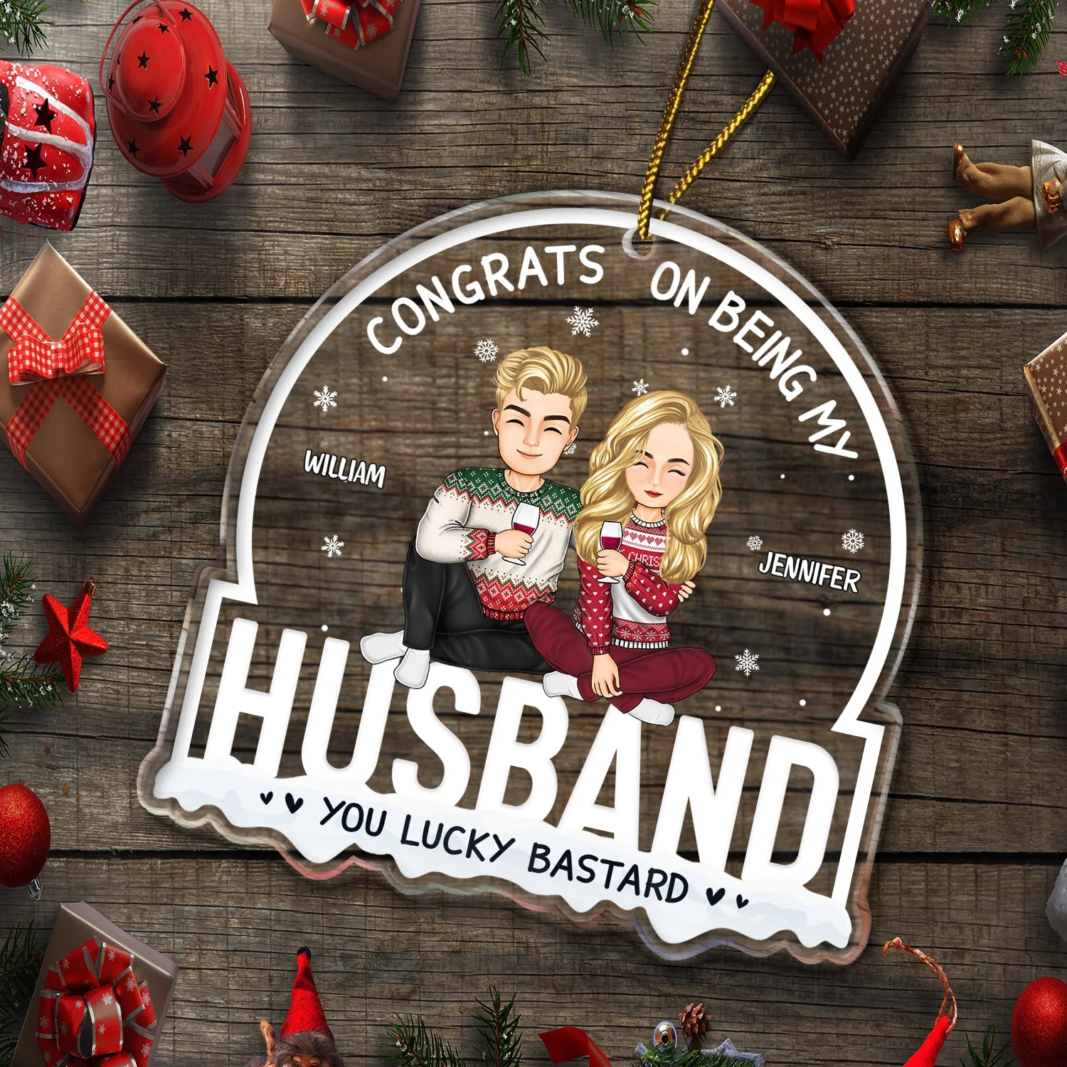 Christmas Couple Congrats On Being My Husband - Gift For Couples - Personalized Custom Shaped Acrylic Ornament - Image 5