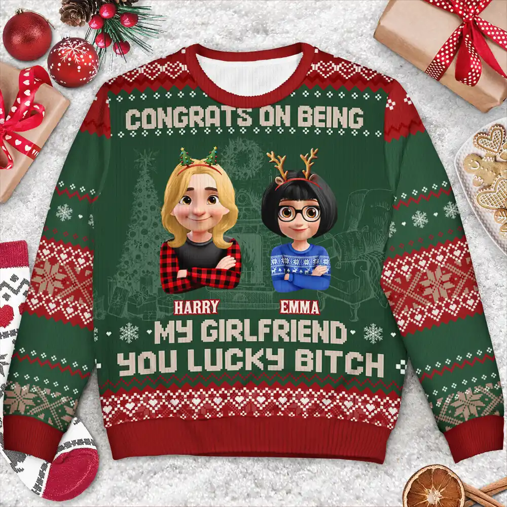 Christmas Couple Congrats On Being My Husband You Lucky Man - Personalized Unisex Ugly Sweater - Image 3