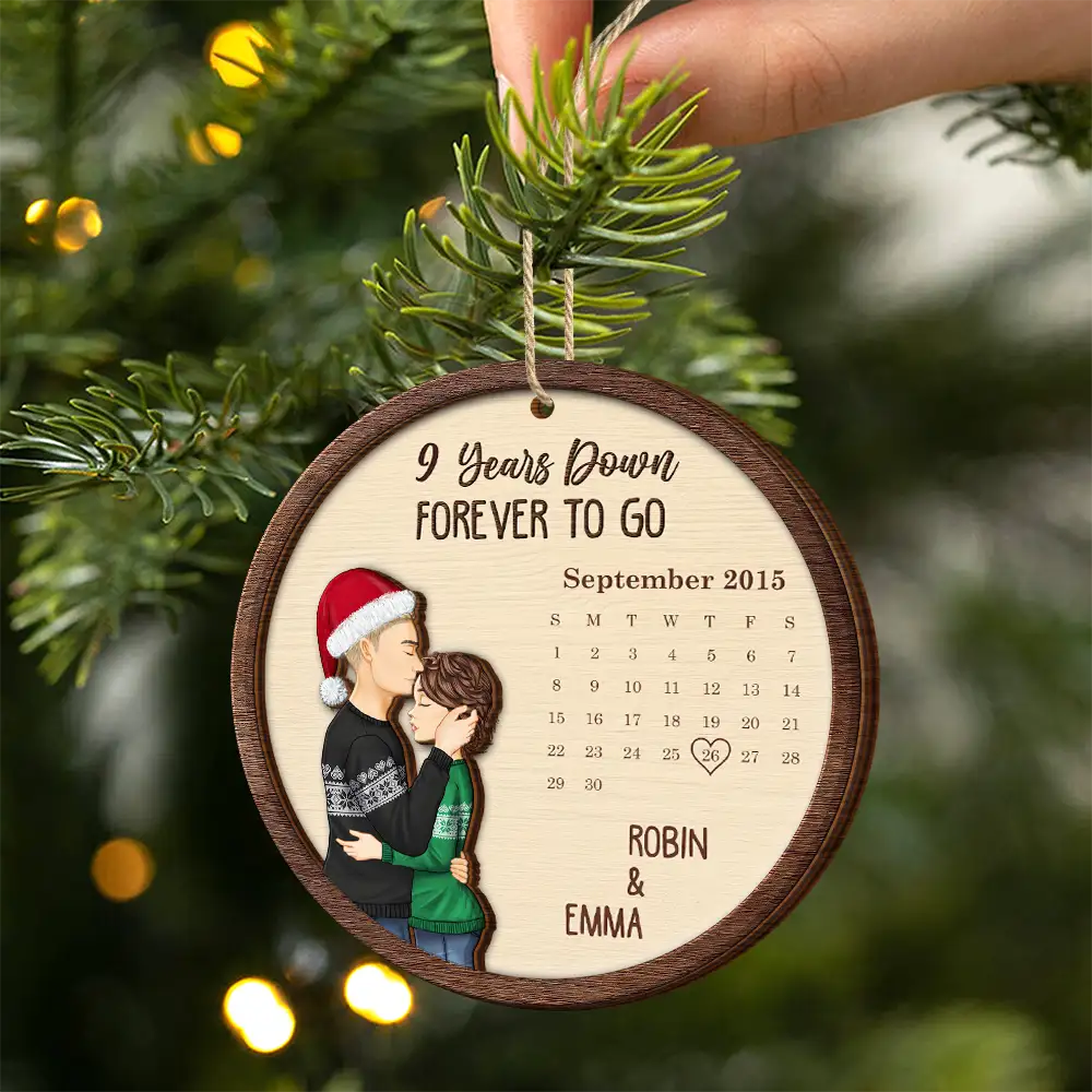 Christmas Couple Forever To Go First Christmas Together - Personalized 2-Layered Wooden Ornament - Image 2