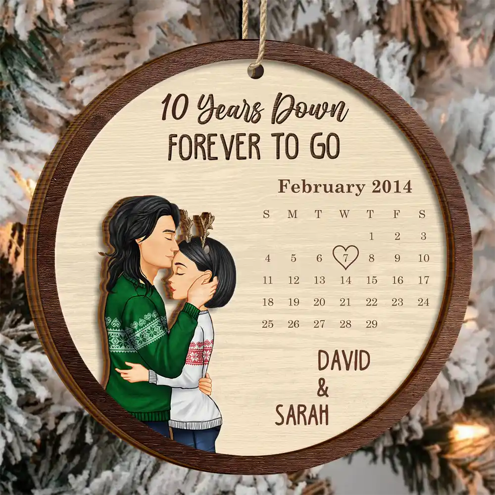 Christmas Couple Forever To Go First Christmas Together - Personalized 2-Layered Wooden Ornament - Image 3