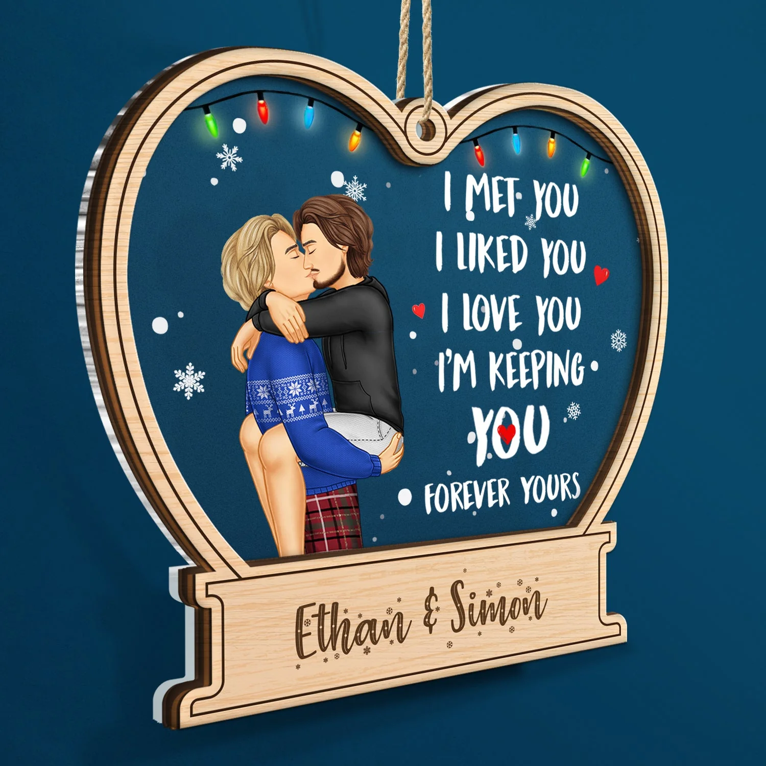 Christmas Couple Forever Yours - Gift For Couples - Personalized 2-Layered Mix Ornament - Image 2