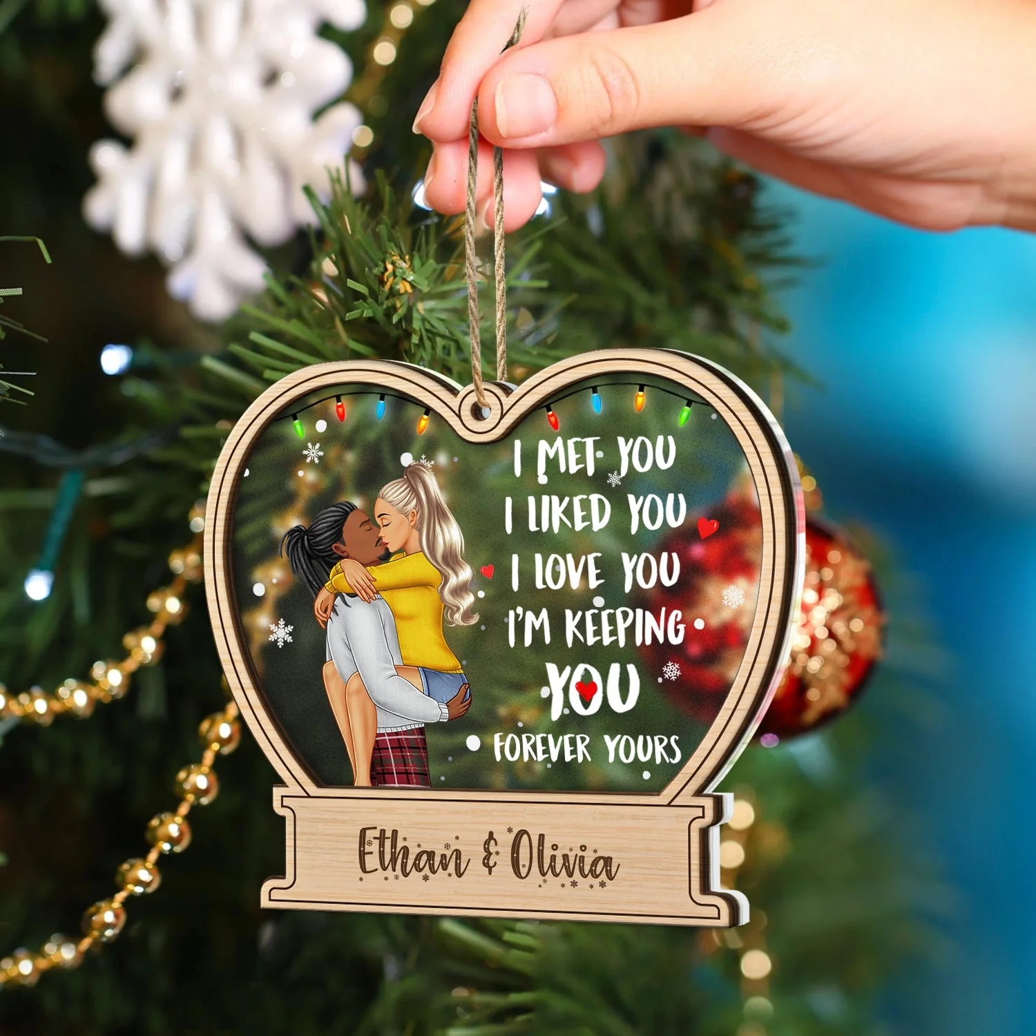 Christmas Couple Forever Yours - Gift For Couples - Personalized 2-Layered Mix Ornament - Image 4