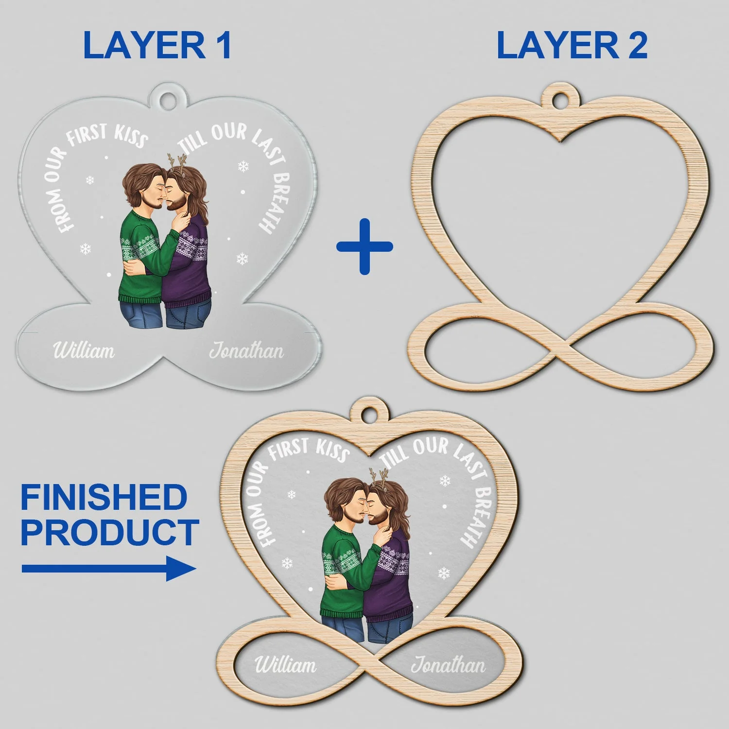 Christmas Couple From Our First Kiss - Gift For Couple - Personalized 2-Layered Mix Ornament - Image 6