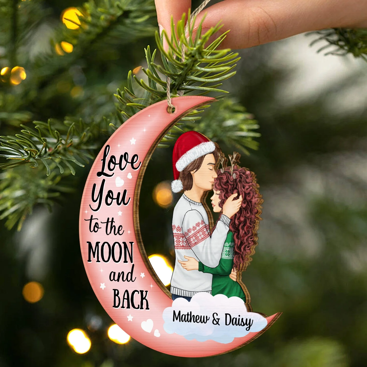 Christmas Couple From Our First Kiss - Gift For Couples - Personalized Wooden Cutout Ornament - Image 2