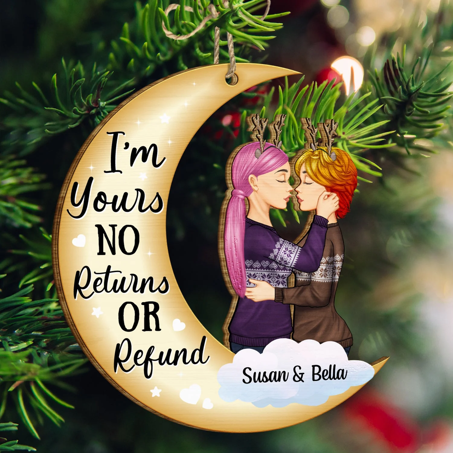 Christmas Couple From Our First Kiss - Gift For Couples - Personalized Wooden Cutout Ornament - Image 3