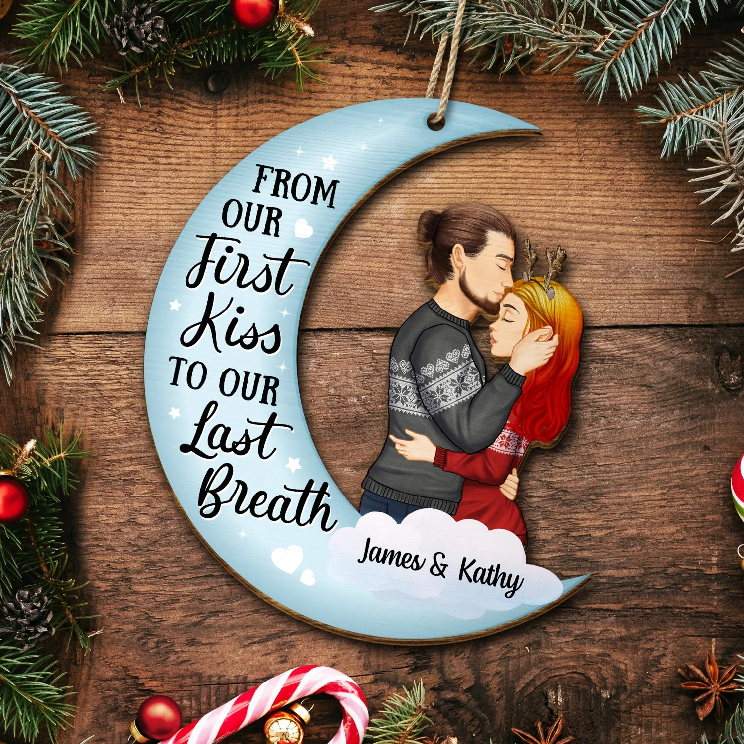 Christmas Couple From Our First Kiss - Gift For Couples - Personalized Wooden Cutout Ornament - Image 5