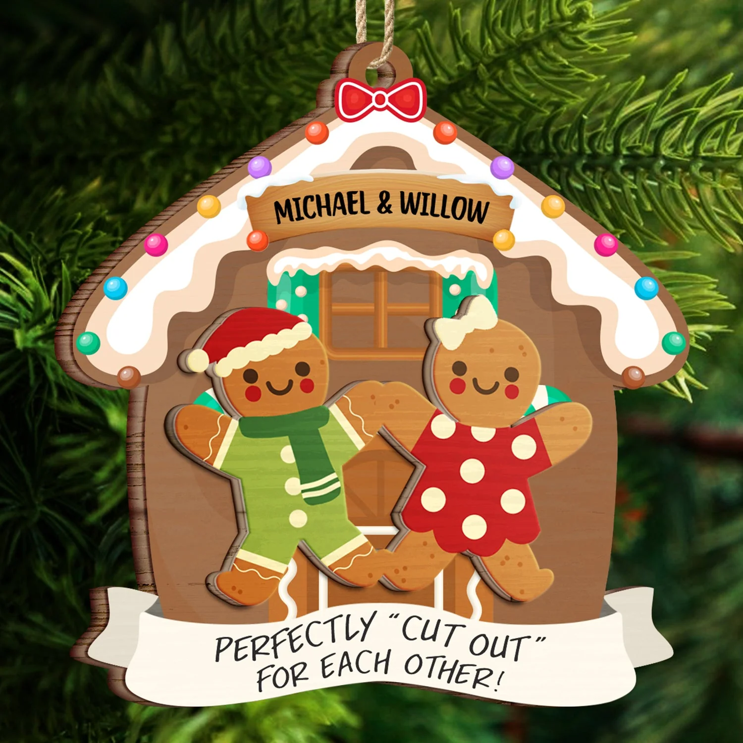 Christmas Couple Gingerbread Perfectly Cutout For Each Other - Gift For Couples - Personalized 2-Layered Wooden Ornament - Image 4