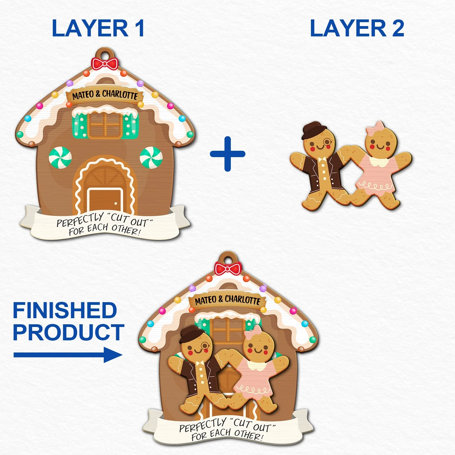 Christmas Couple Gingerbread Perfectly Cutout For Each Other - Gift For Couples - Personalized 2-Layered Wooden Ornament - Image 6
