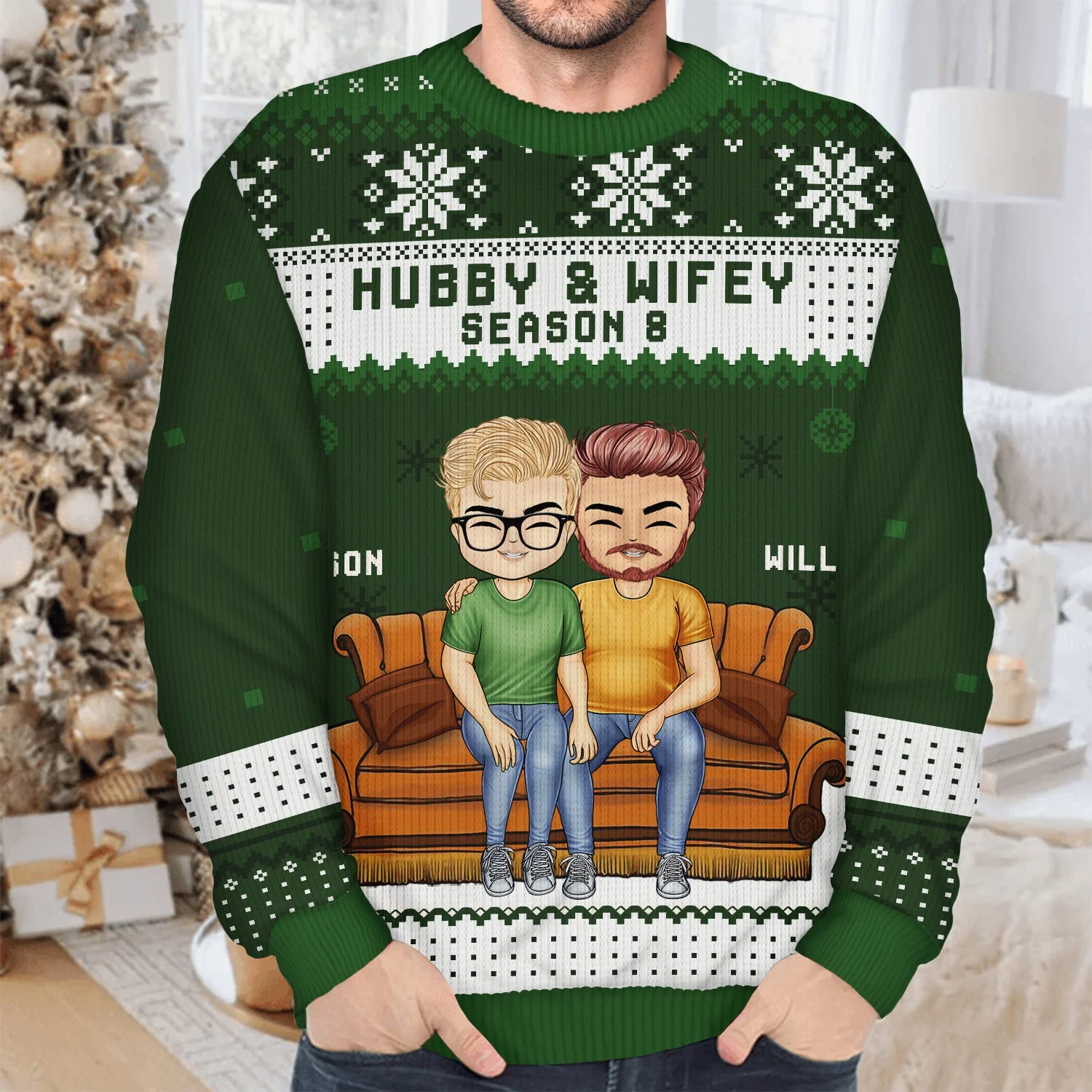 Christmas Couple Hubby & Wifey Season - Gift For Couples - Personalized Unisex Ugly Sweater - Image 4