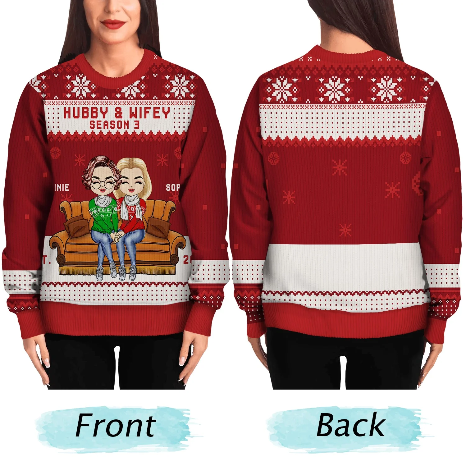 Christmas Couple Hubby & Wifey Season - Gift For Couples - Personalized Unisex Ugly Sweater - Image 5