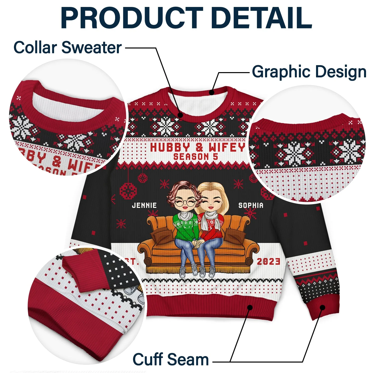 Christmas Couple Hubby & Wifey Season - Gift For Couples - Personalized Unisex Ugly Sweater - Image 6