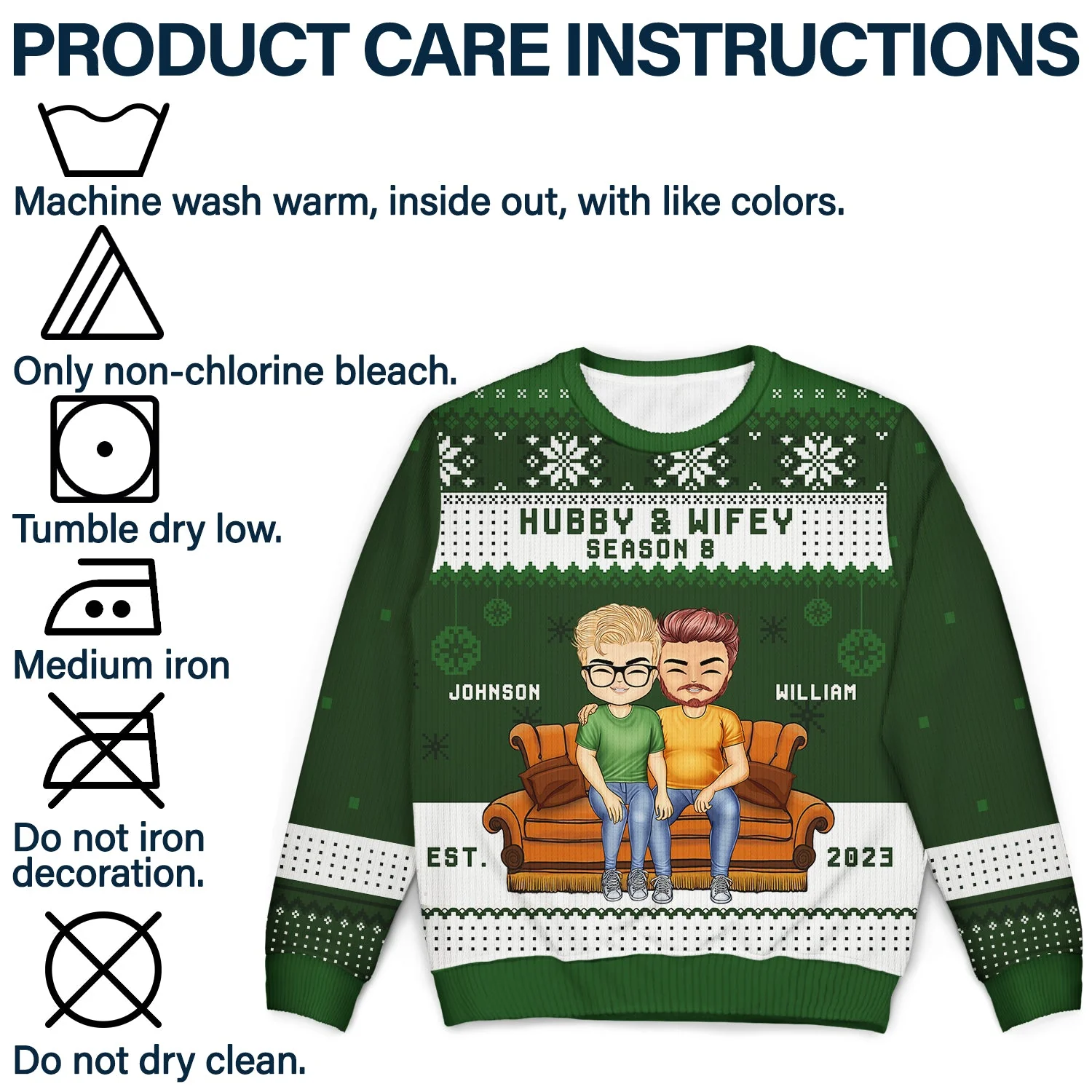 Christmas Couple Hubby & Wifey Season - Gift For Couples - Personalized Unisex Ugly Sweater - Image 7