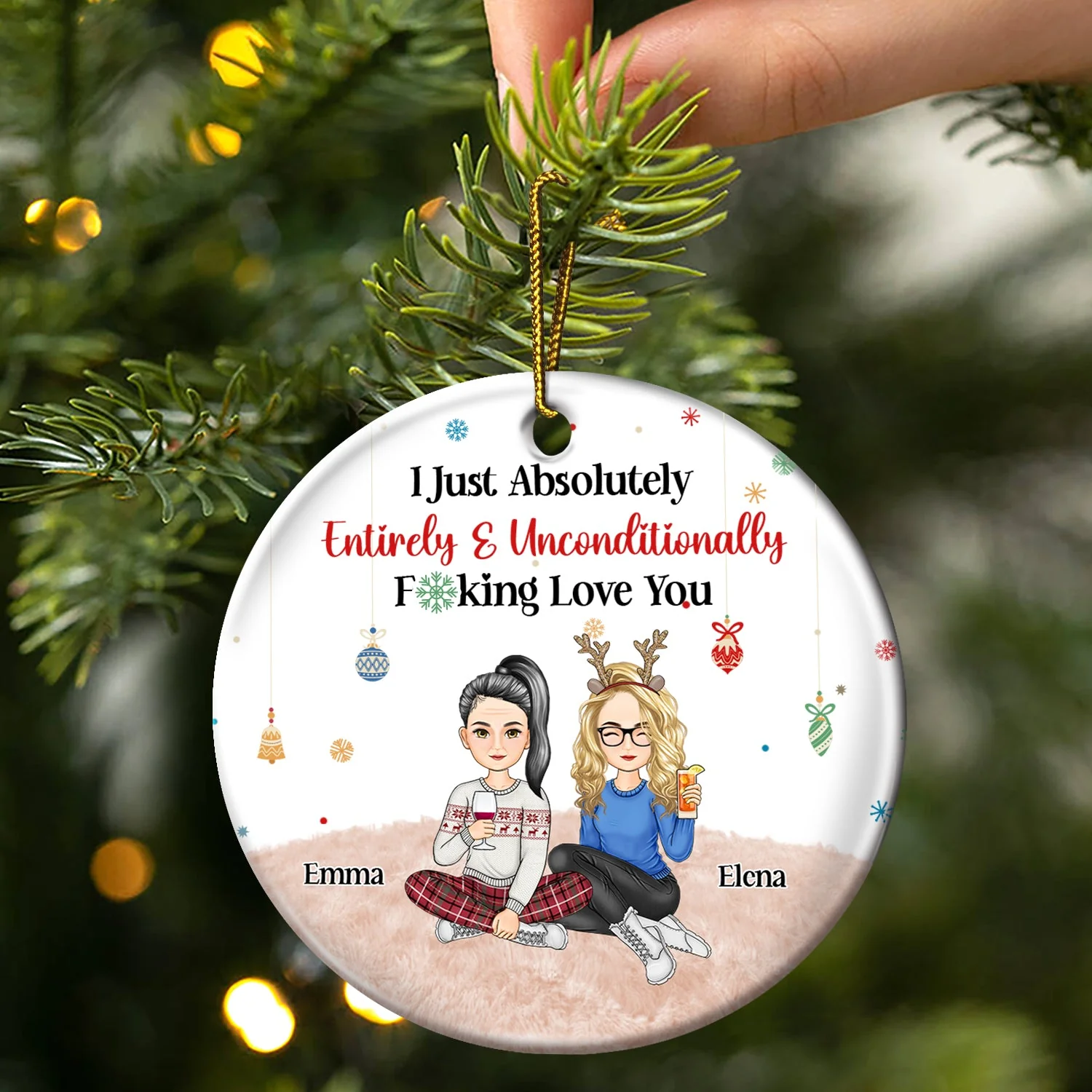 Christmas Couple I Just Absolutely, Entirely, Unconditionally Love You - Gift For Couples - Personalized Circle Ceramic Ornament - Image 3