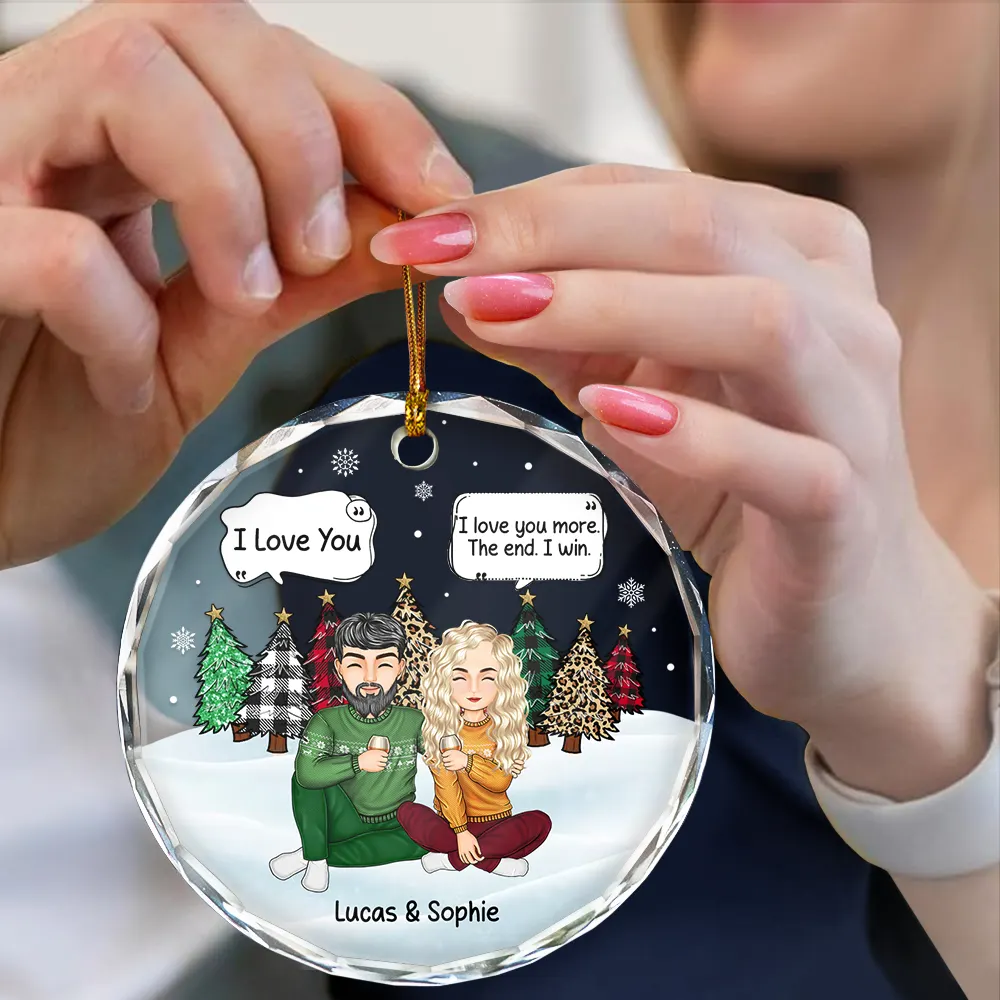 Christmas Couple I Love You More The End - Personalized Circle Glass Ornament - Image 4