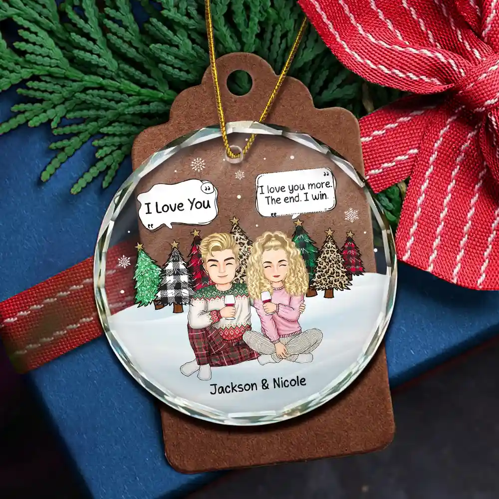 Christmas Couple I Love You More The End - Personalized Circle Glass Ornament - Image 5