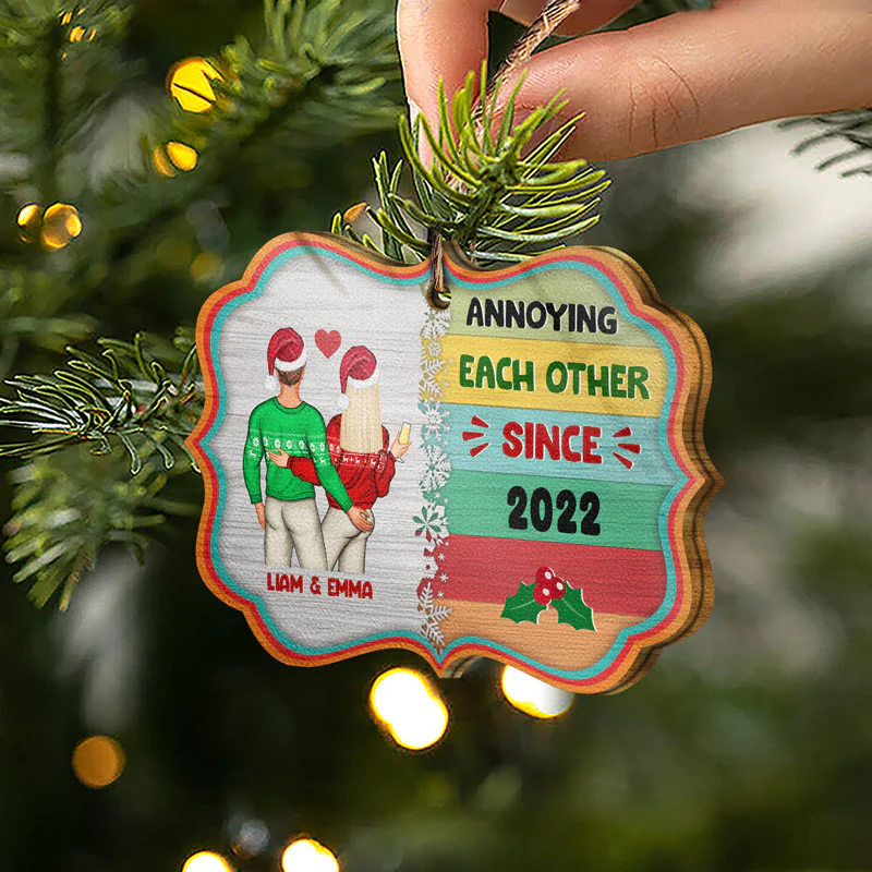 Christmas Couple I Want To Annoy For The Rest Of My Life - Personalized Wooden Ornament - Image 2