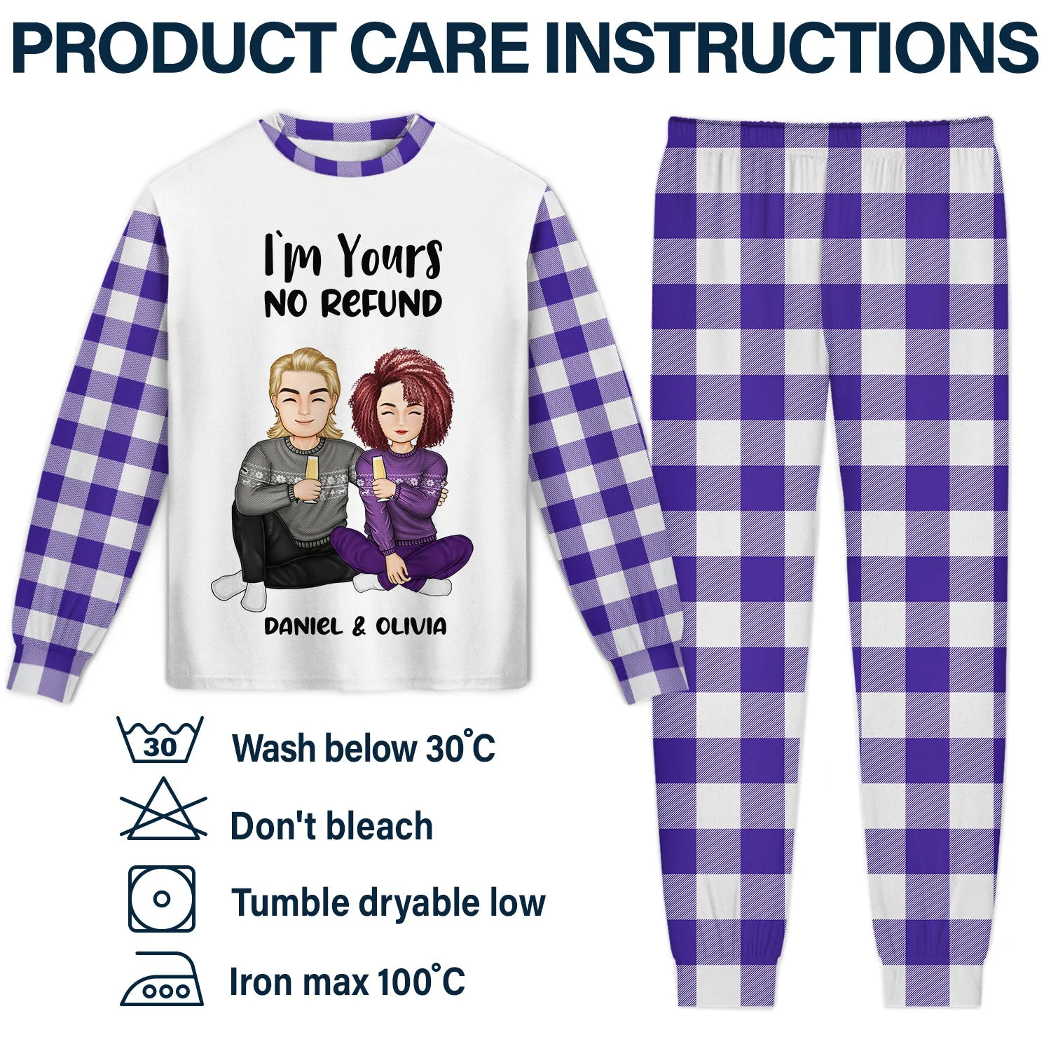 Christmas Couple I'm Yours No Refund - Gift For Couples - Personalized Unisex Pajamas Set - Image 5