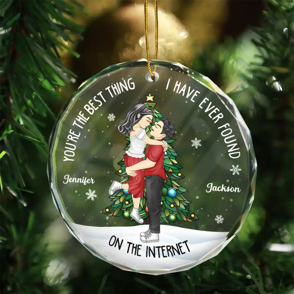 Christmas Couple Kissing Best Thing On The Internet - Personalized Circle Glass Ornament - Image 3