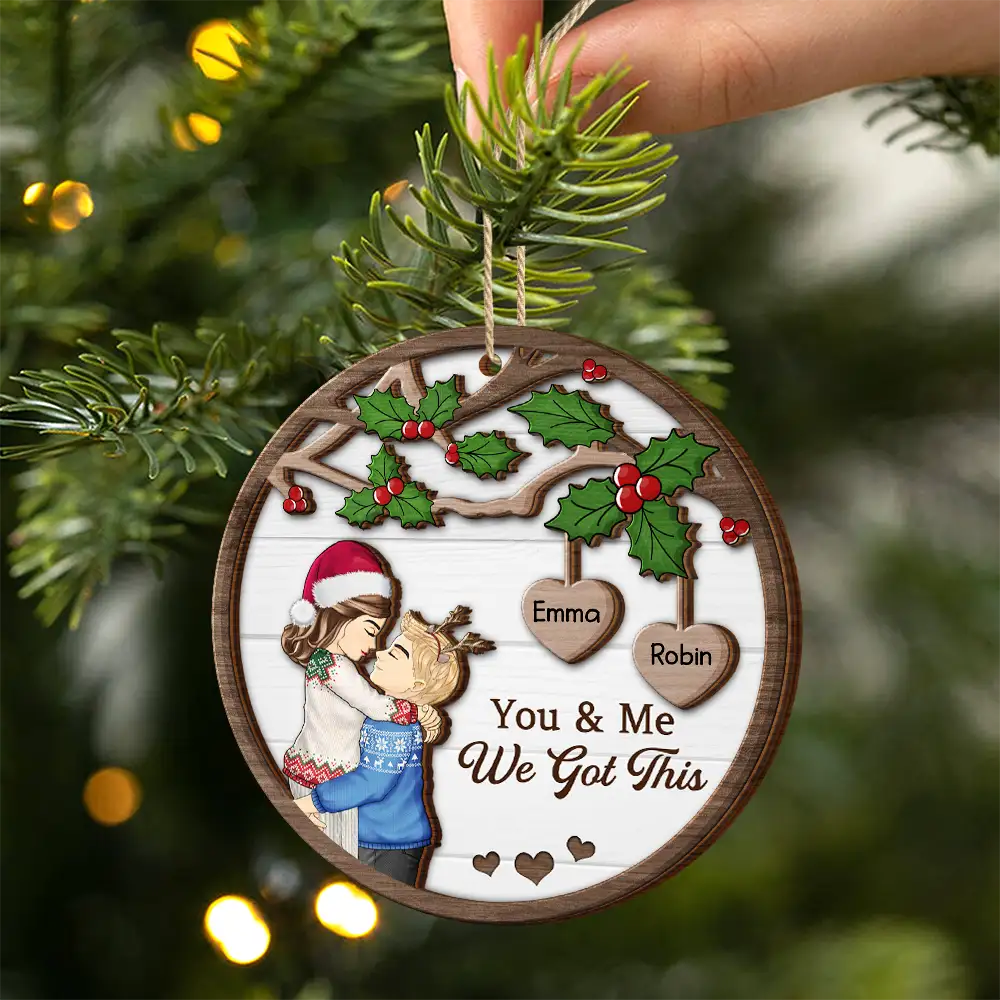 Christmas Couple Kissing Better Together - Personalized 2-Layered Wooden Ornament - Image 2