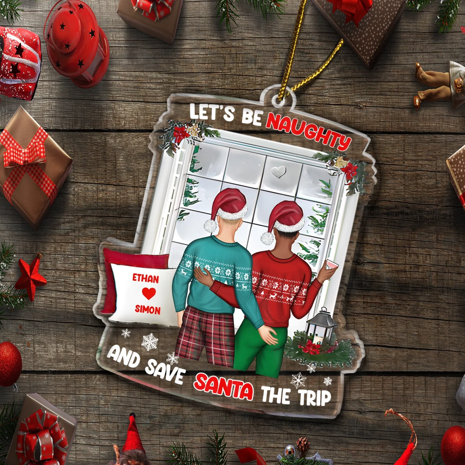 Christmas Couple Let's Be Naughty - Gift For Couples - Personalized Custom Shaped Acrylic Ornament - Image 5