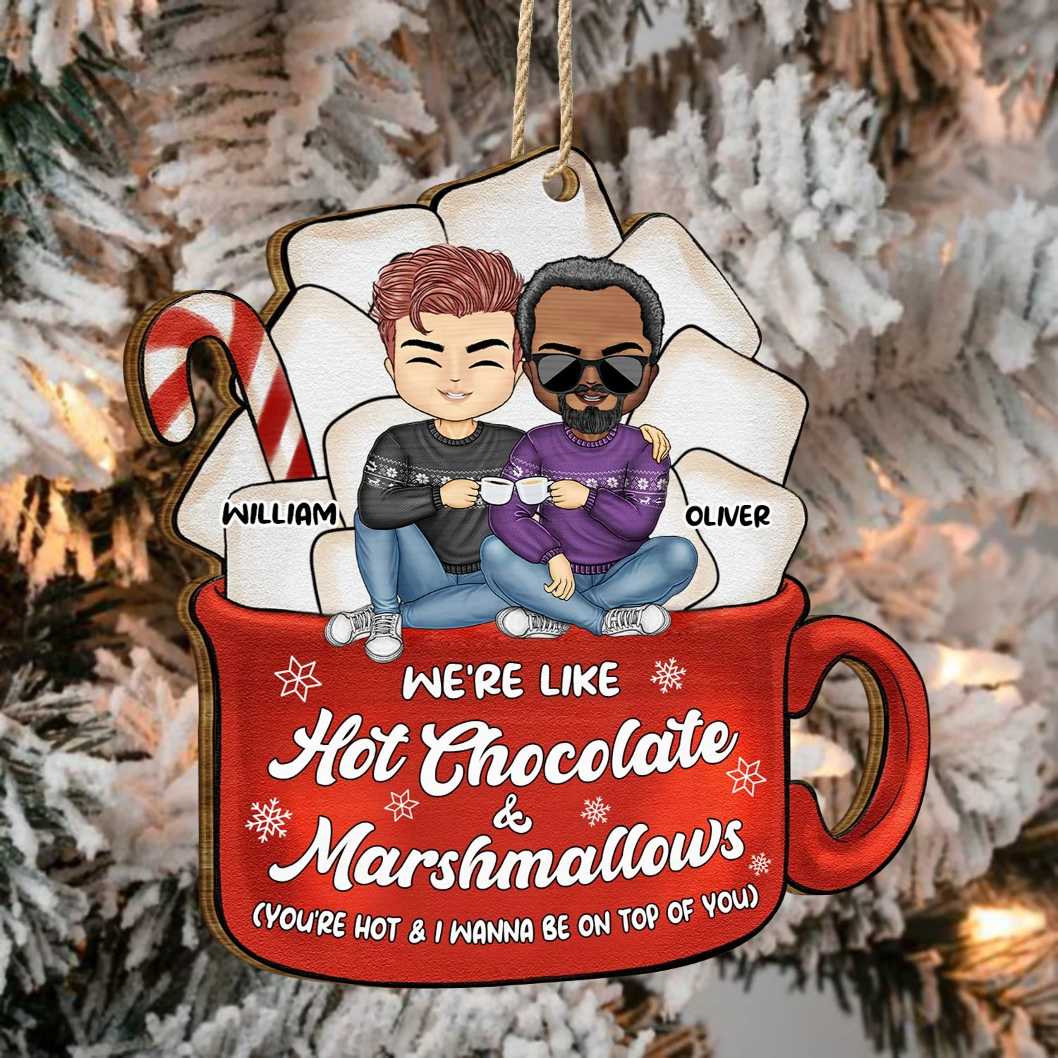 Christmas Couple Like Hot Chocolate & Marshmallow - Gift For Couples - Personalized Custom Shaped Wooden Ornament - Image 4