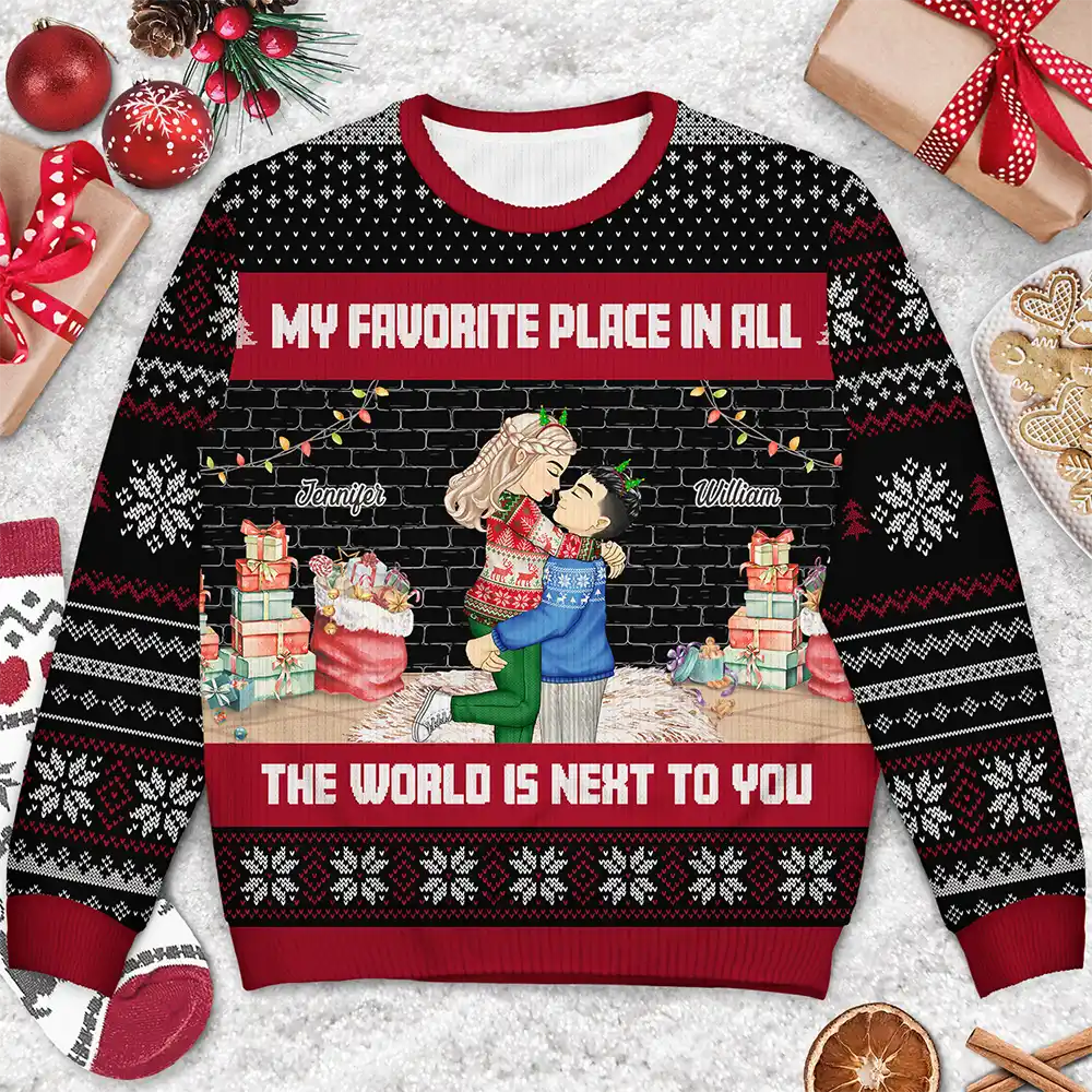 Christmas Couple My Favorite Place In The World - Personalized Unisex Ugly Sweater - Image 3