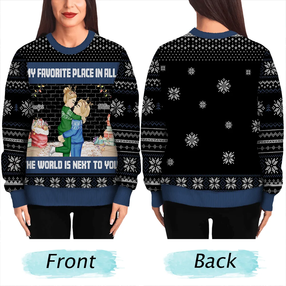 Christmas Couple My Favorite Place In The World - Personalized Unisex Ugly Sweater - Image 5