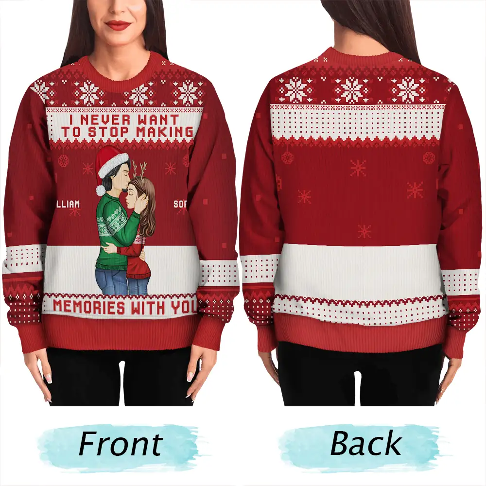 Christmas Couple Never Want To Stop Making Memories - Personalized Unisex Ugly Sweater - Image 5