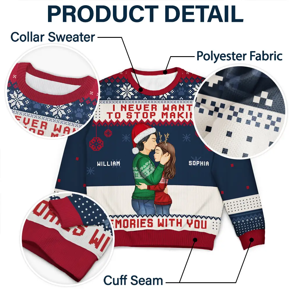 Christmas Couple Never Want To Stop Making Memories - Personalized Unisex Ugly Sweater - Image 6