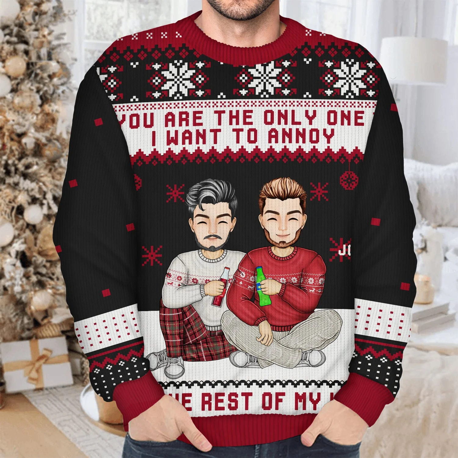 Christmas Couple Only One I Want To Annoy - Gift For Couples - Personalized Unisex Ugly Sweater - Image 4