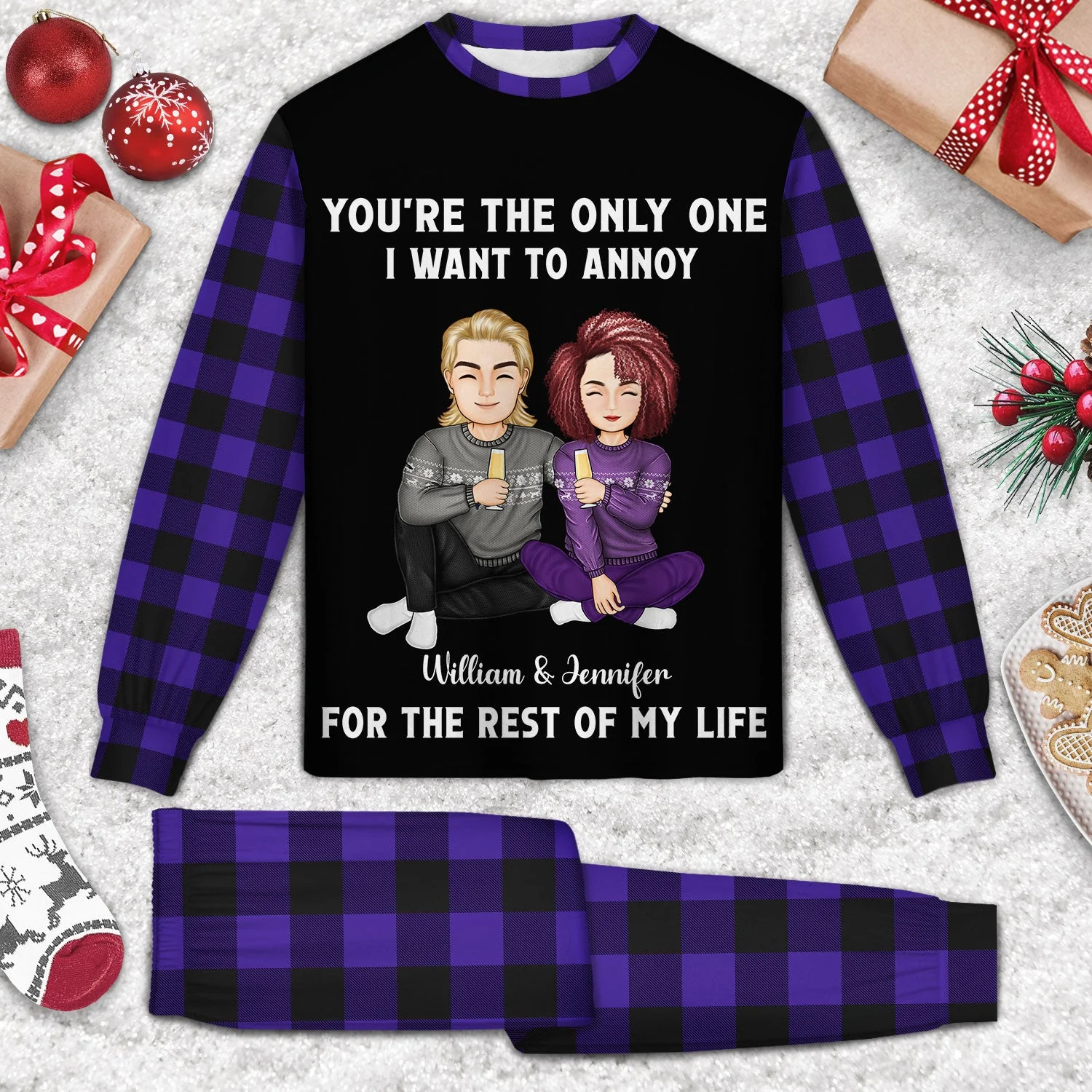 Christmas Couple Only One To Annoy - Gift For Couples - Personalized Unisex Pajamas Set - Image 3