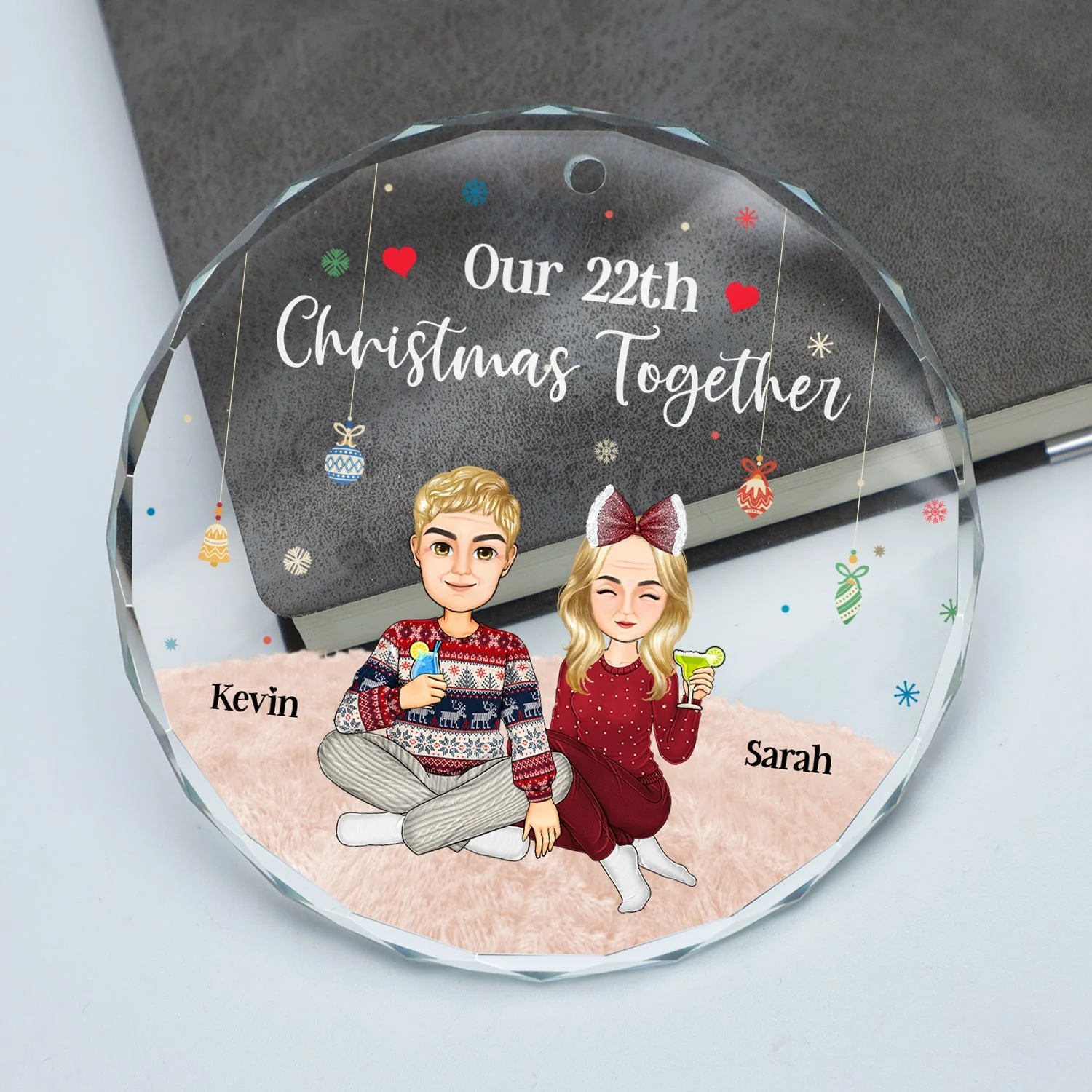 Christmas Couple Our 15th Christmas Together - Gift For Couples - Personalized Circle Glass Ornament - Image 2