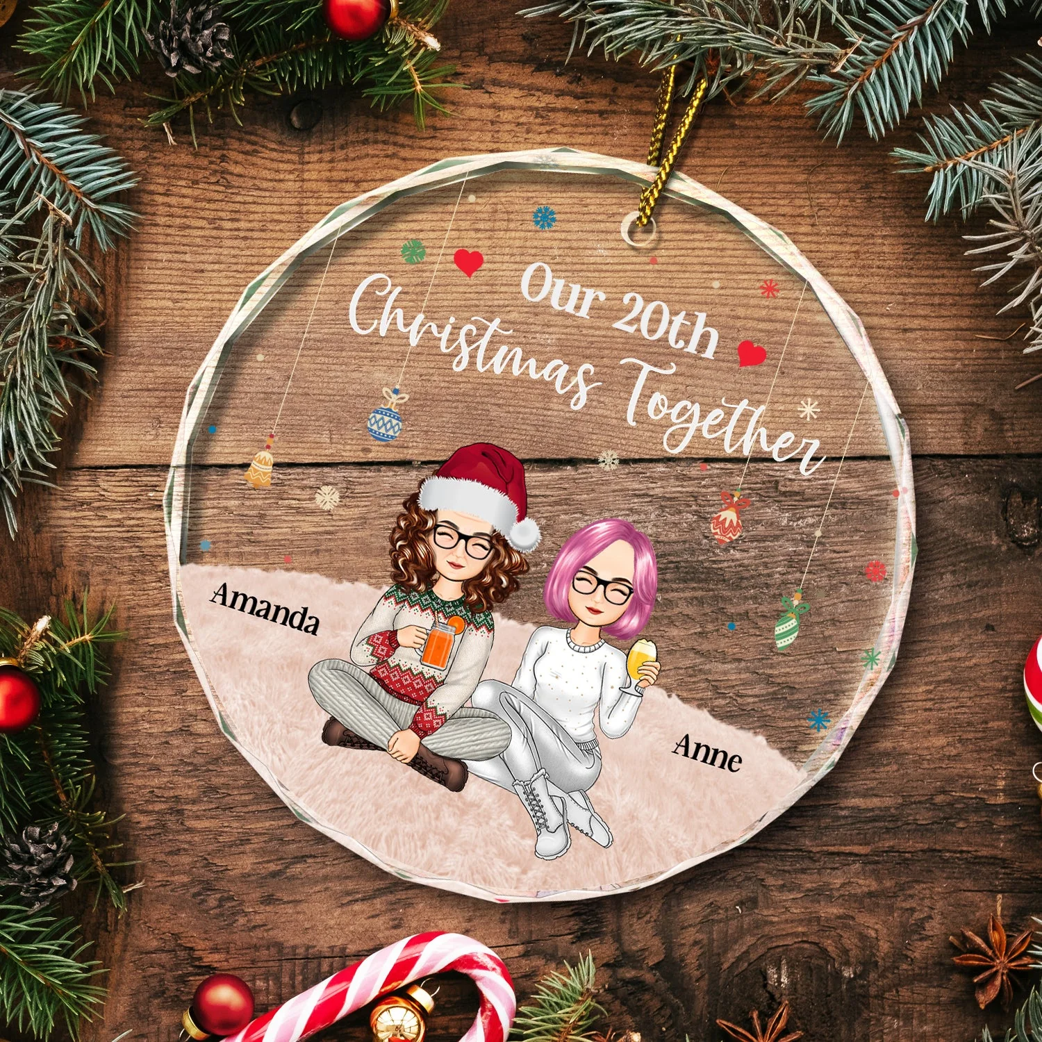 Christmas Couple Our 15th Christmas Together - Gift For Couples - Personalized Circle Glass Ornament - Image 5