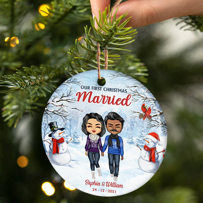 Christmas Couple Our First Christmas Together - Christmas Gift For Couple - Personalized Custom Circle Ceramic Ornament - Image 2