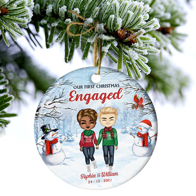 Christmas Couple Our First Christmas Together - Christmas Gift For Couple - Personalized Custom Circle Ceramic Ornament - Image 3