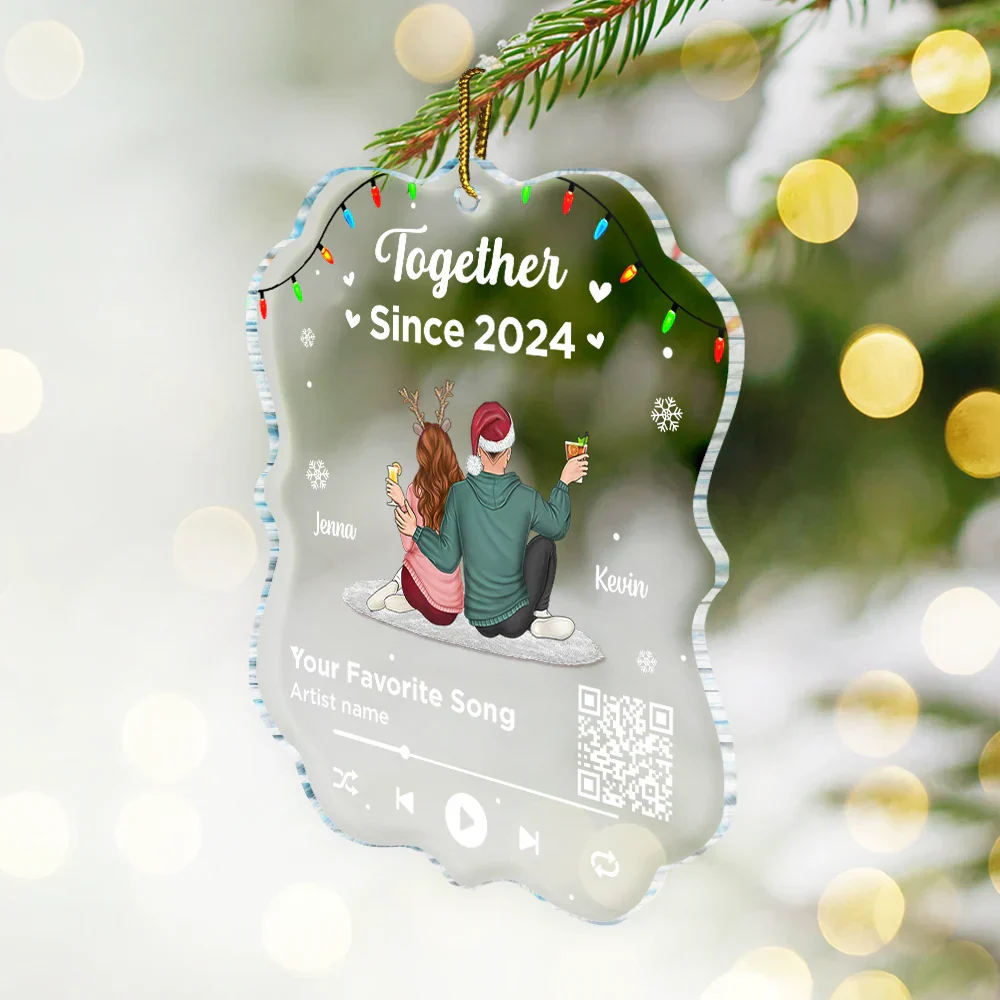 Christmas Couple QR Song Code I'm Yours - Personalized Custom Shaped Acrylic Ornament - Image 3