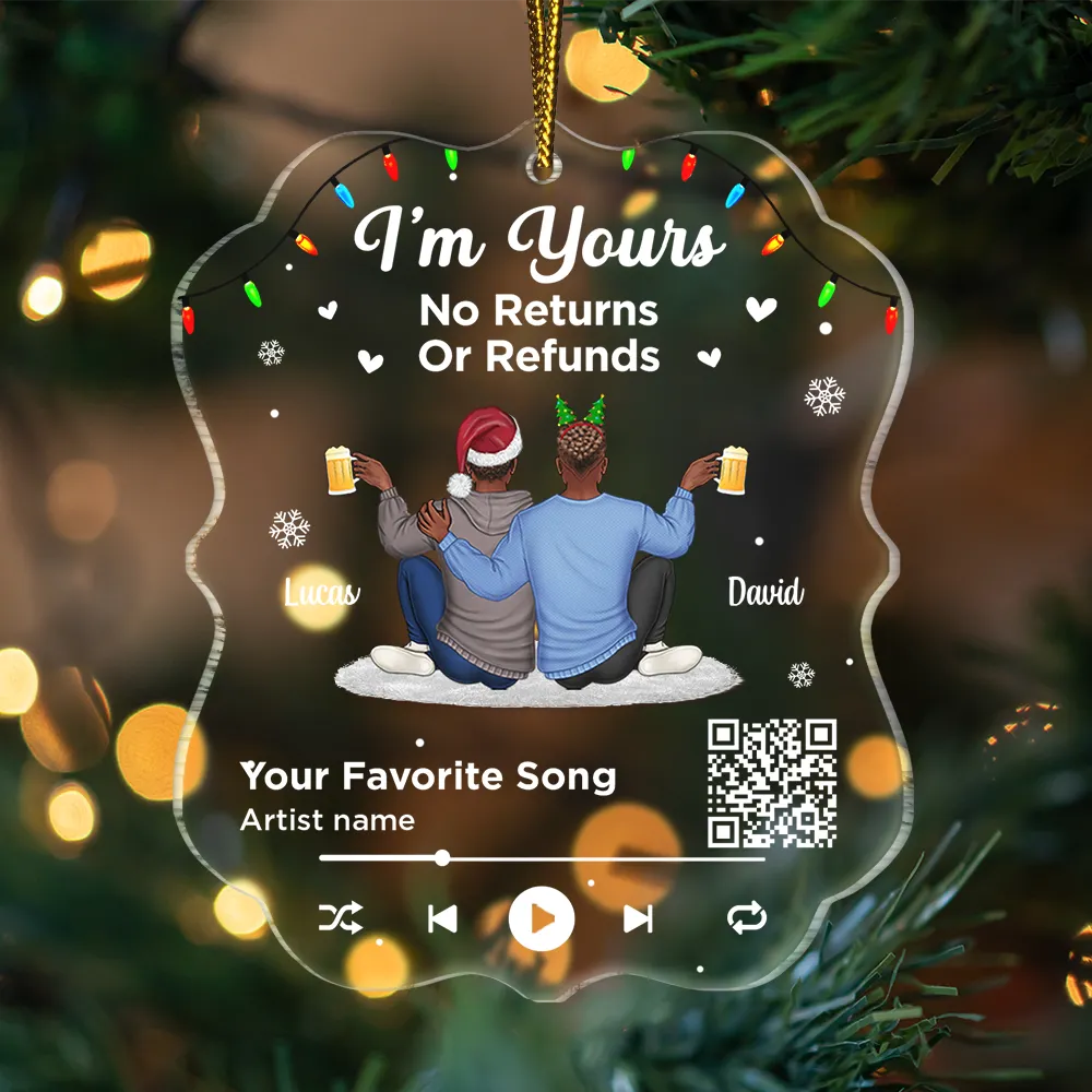 Christmas Couple QR Song Code I'm Yours - Personalized Custom Shaped Acrylic Ornament - Image 4
