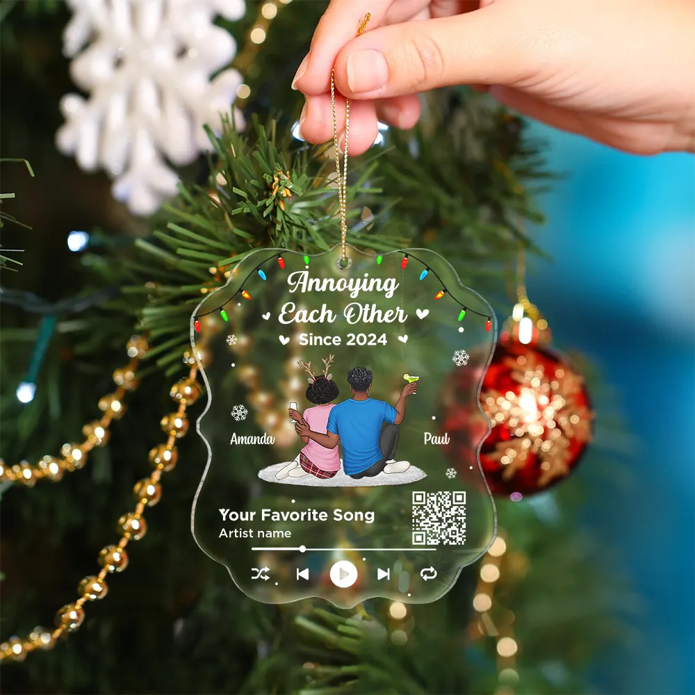 Christmas Couple QR Song Code I'm Yours - Personalized Custom Shaped Acrylic Ornament - Image 5