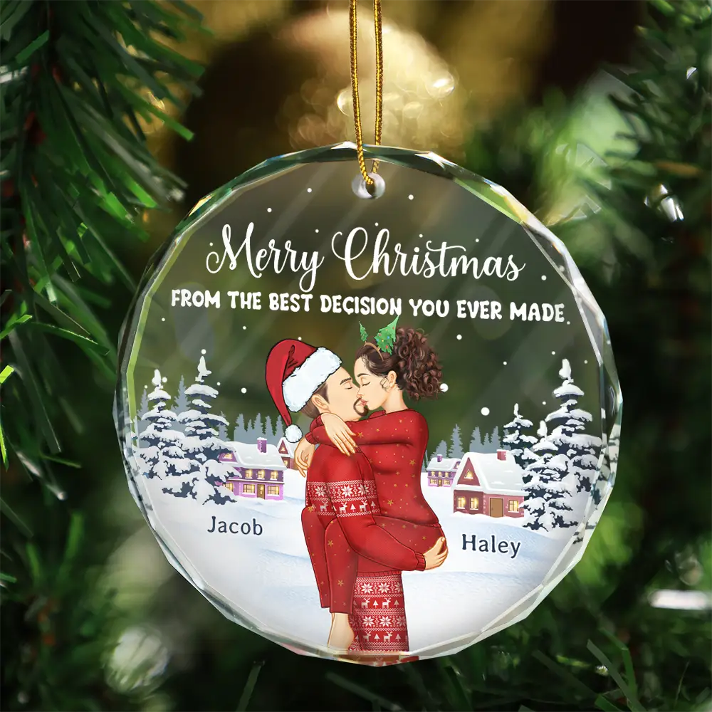 Christmas Couple The Best Decision Ever Made - Personalized Glass Ornament - Image 3