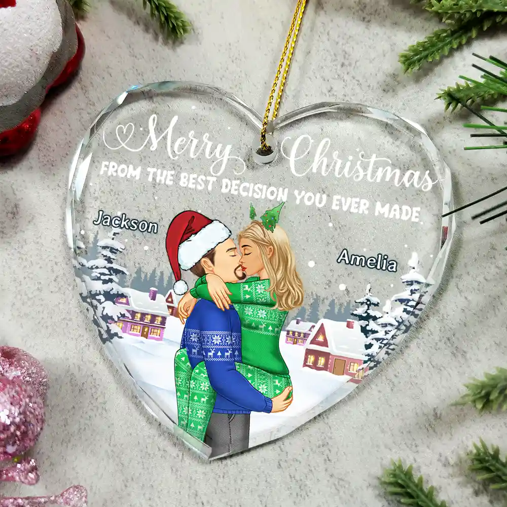 Christmas Couple The Best Decision Ever Made - Personalized Glass Ornament - Image 5
