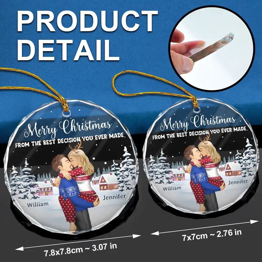 Christmas Couple The Best Decision Ever Made - Personalized Glass Ornament - Image 6