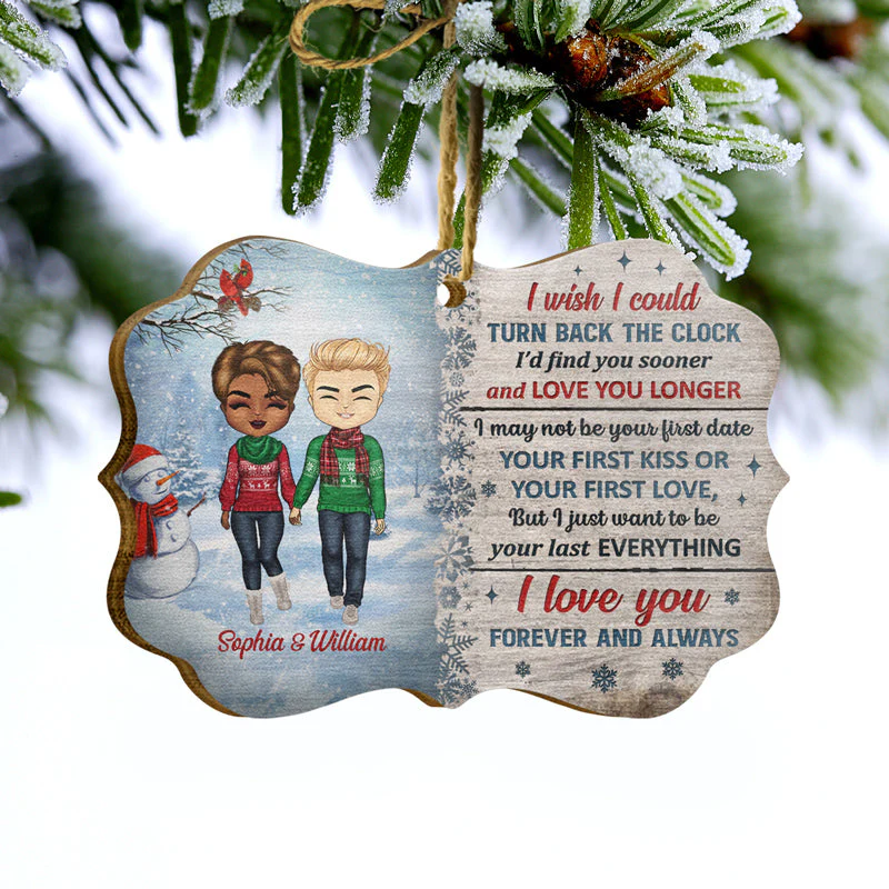 Christmas Couple The Day I Met You - Christmas Gift For Couple - Personalized Custom Wooden Ornament - Image 3