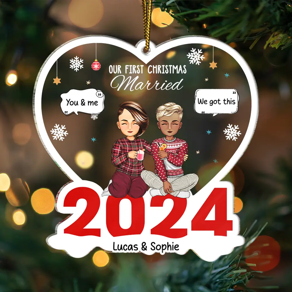 Christmas Couple The Year We Became Mr. & Mrs. - Personalized Cutout Acrylic Ornament - Image 3